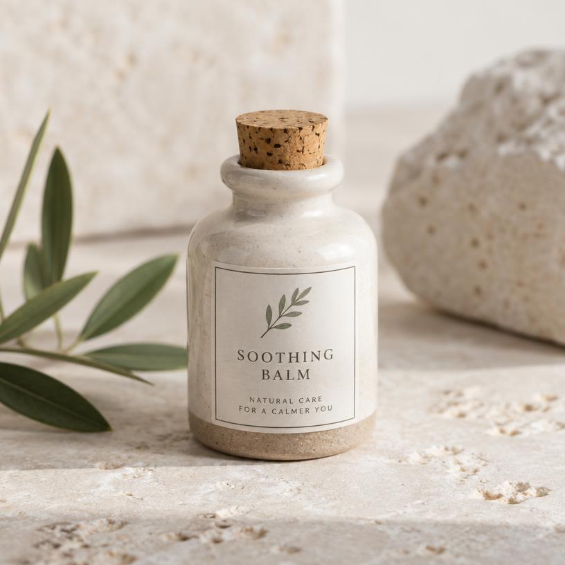 Small ceramic bottle of soothing balm