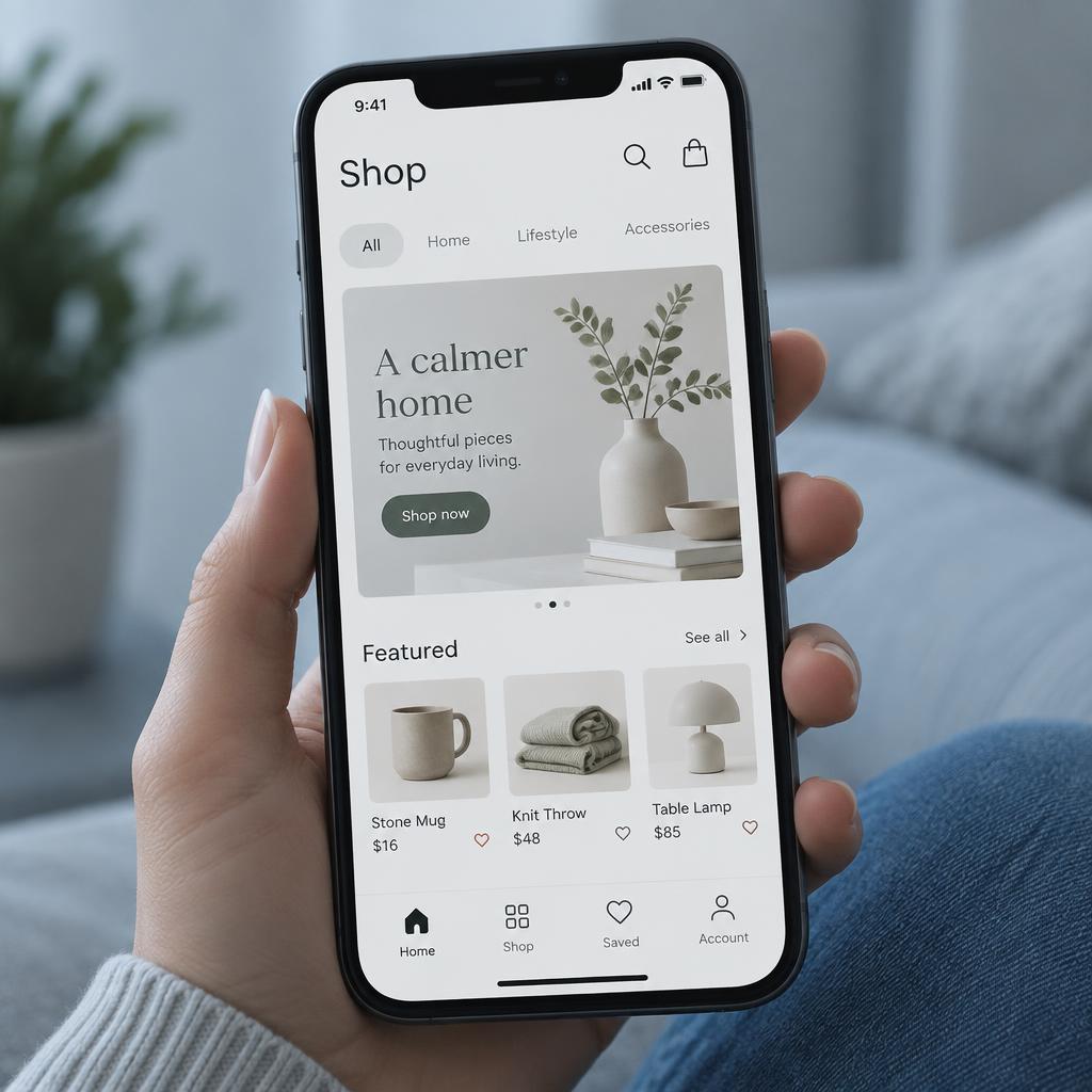 Hand holding a phone showing the Havena app